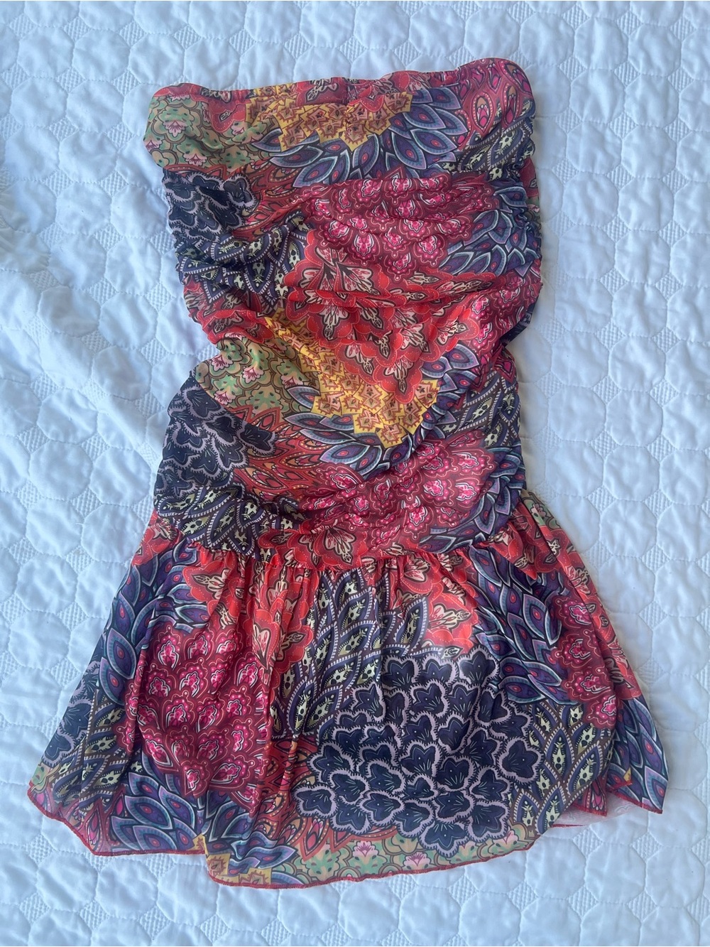 Colorful Boho Paisley Strapless Mini Dress | Medium | Like New | vacation wear